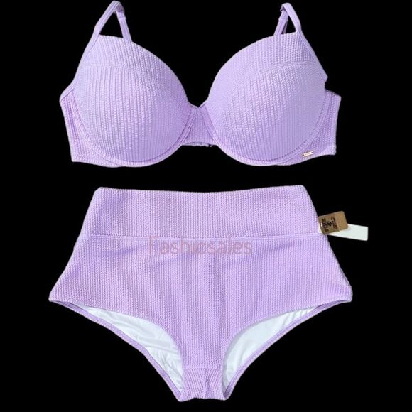 Victorias Secret Pink Swim Crinkle Push Up Padded Bikini Top XXL Shortie Xl Set - Picture 1 of 4